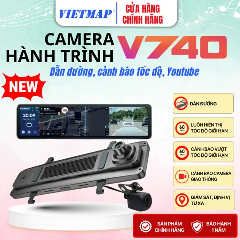 Camera Hành Trình Gương VIETMAP V740 2025 - Ghi Hình Full HD 2 Kênh, Kết Nối 4G, AI Thông Minh, Giám Sát Từ Xa, Bảo Hành 12 Tháng