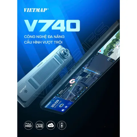 Camera Hành Trình Gương VIETMAP V740 2025 - Ghi Hình Full HD 2 Kênh, Kết Nối 4G, AI Thông Minh, Giám Sát Từ Xa, Bảo Hành 12 Tháng