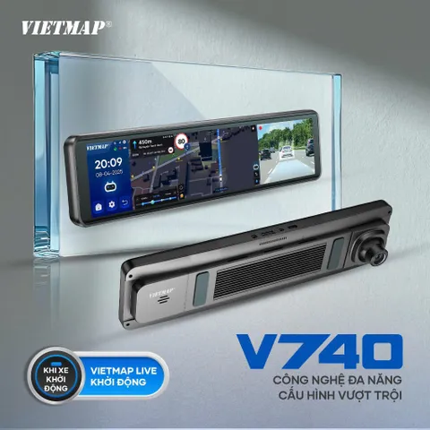Camera Hành Trình Gương VIETMAP V740 2025 - Ghi Hình Full HD 2 Kênh, Kết Nối 4G, AI Thông Minh, Giám Sát Từ Xa, Bảo Hành 12 Tháng
