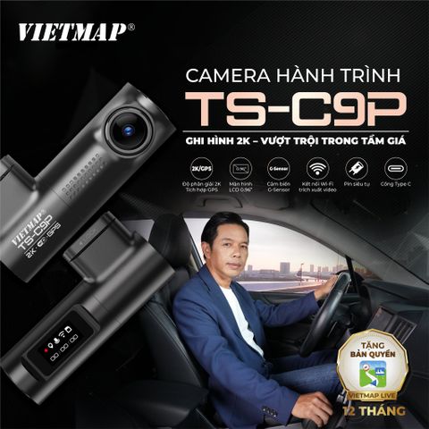 Camera hành trình VIETMAP TS-C9P 2K siêu nét với GPS tích hợp, góc quay 150°, Wi-Fi và cảm biến G-Sensor, an toàn cho mọi chuyến đi