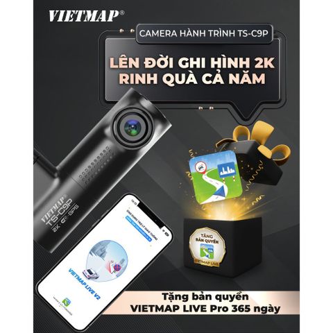 Camera hành trình VIETMAP TS-C9P 2K siêu nét với GPS tích hợp, góc quay 150°, Wi-Fi và cảm biến G-Sensor, an toàn cho mọi chuyến đi