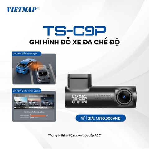 Camera hành trình VIETMAP TS-C9P 2K siêu nét với GPS tích hợp, góc quay 150°, Wi-Fi và cảm biến G-Sensor, an toàn cho mọi chuyến đi