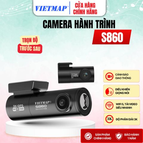 Camera Hành Trình VIETMAP S860 - An Toàn Với Ghi Hình 3K Trước & Full HD Sau, Cảnh Báo Giao Thông Thông Minh, Thiết Kế Nhỏ Gọn 2025