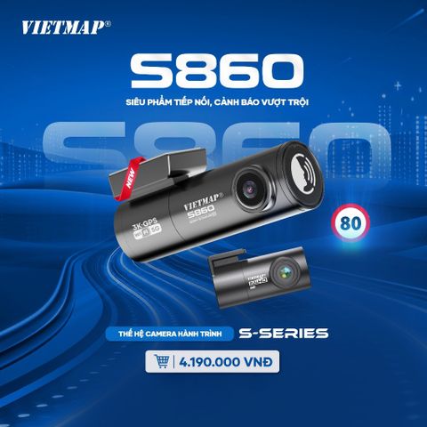Camera Hành Trình VIETMAP S860 - An Toàn Với Ghi Hình 3K Trước & Full HD Sau, Cảnh Báo Giao Thông Thông Minh, Thiết Kế Nhỏ Gọn 2025