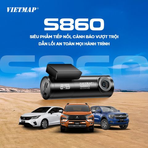Camera Hành Trình VIETMAP S860 - An Toàn Với Ghi Hình 3K Trước & Full HD Sau, Cảnh Báo Giao Thông Thông Minh, Thiết Kế Nhỏ Gọn 2025