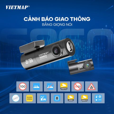 Camera Hành Trình VIETMAP S860 - An Toàn Với Ghi Hình 3K Trước & Full HD Sau, Cảnh Báo Giao Thông Thông Minh, Thiết Kế Nhỏ Gọn 2025