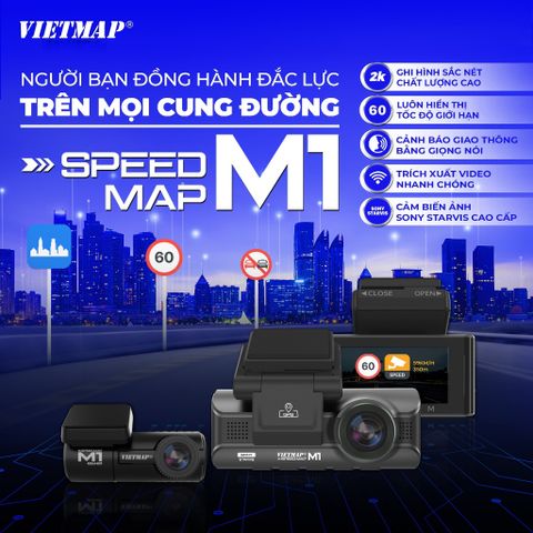 Camera Hành Trình VIETMAP SpeedMap M1 - Giám Sát An Toàn, Cảnh Báo Tốc Độ, Ghi Hình Super HD 2K, Ứng Dụng Tiện Lợi