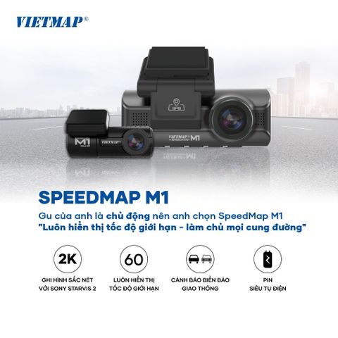 Camera Hành Trình VIETMAP SpeedMap M1 - Giám Sát An Toàn, Cảnh Báo Tốc Độ, Ghi Hình Super HD 2K, Ứng Dụng Tiện Lợi