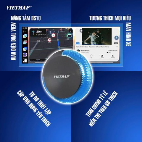 Android Box Ô Tô Vietmap BS10 - Nâng Cấp Màn Hình DVD Thông Minh, Dẫn Đường Vietmap Live, Kết Nối Carplay & Android Auto Không Dây