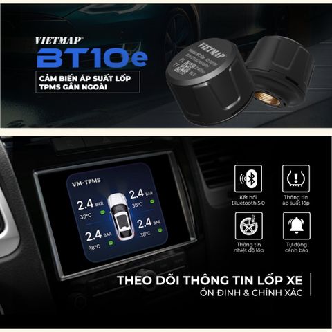 Cảm Biến Áp Suất Lốp TPMS Bluetooth Vietmap BT10 - Giải Pháp Theo Dõi Nhiệt Độ và Áp Suất An Toàn Cho Xe Hơi
