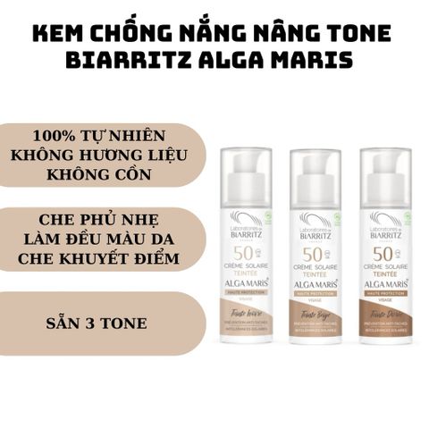 Kem Chống Nắng Makeup 2in1 Biarritz Alga Maris SPF50+ - Che Khuyết Điểm, Thành Phần Tự Nhiên, Dạng Kem Dễ Tán 50ml
