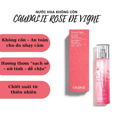 Nước Hoa Không Cồn CAUDALIE Rose de Vigne 50ml - Hương Hoa Hồng Tươi Mát, Phù Hợp Cho Người Dị Ứng Cồn, Dưỡng Da Và Tóc