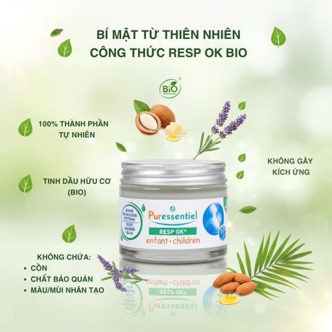 Dầu Xoa Ngực Puressentiel Resp OK 60ml - Giảm Ho, Cảm Lạnh, 100% Thiên Nhiên, An Toàn cho Trẻ Em từ 6 Tháng Tuổi