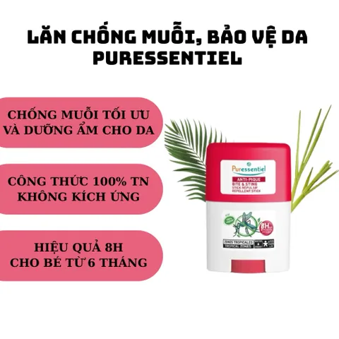 Lăn Chống Muỗi Puressentiel Tự Nhiên 20ml - Bảo Vệ Da Trước Côn Trùng, Hiệu Quả 8H, Dưỡng Ẩm An Toàn Cho Gia Đình