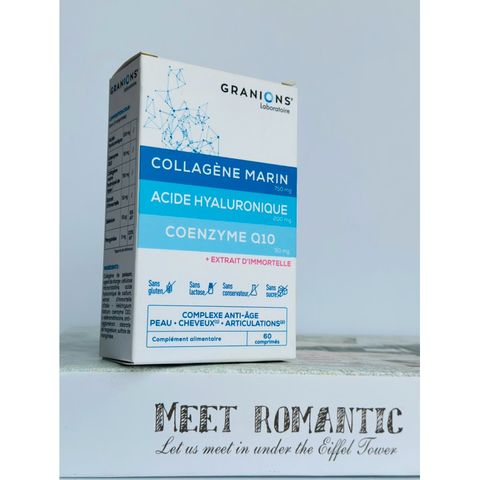 Granions Collagène Marin - Viên uống chống lão hóa, dưỡng da sáng mịn với HA và Q10, hỗ trợ đàn hồi da và tóc chắc khỏe.