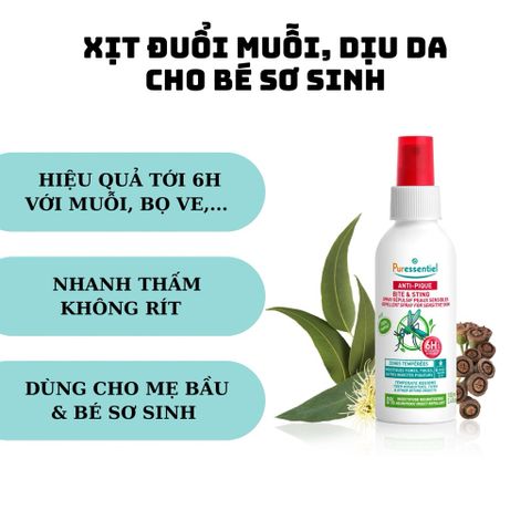 Xịt Chống Muỗi Puressentiel 100ml - An Toàn Cho Da Nhạy Cảm, Không DEET, Bảo Vệ Hiệu Quả Đến 6 Giờ, Dành Cho Trẻ Em Và Phụ Nữ Mang Thai