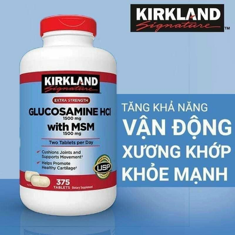 Kirkland Glucosamine HCL 1500mg & MSM 1500mg - Hỗ trợ sức khỏe xương khớp, 375 viên - Đảm bảo chất lượng USA