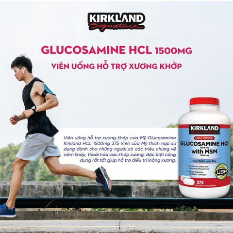 Kirkland Glucosamine HCL 1500mg & MSM 1500mg - Hỗ trợ sức khỏe xương khớp, 375 viên - Đảm bảo chất lượng USA