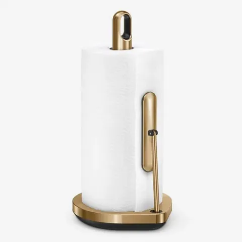 Dụng cụ đựng giấy bếp dạng đứng Simplehuman KT1201 - Thép không gỉ - Kiểu dáng hiện đại màu vàng đồng - Tiện lợi cho nhà bếp