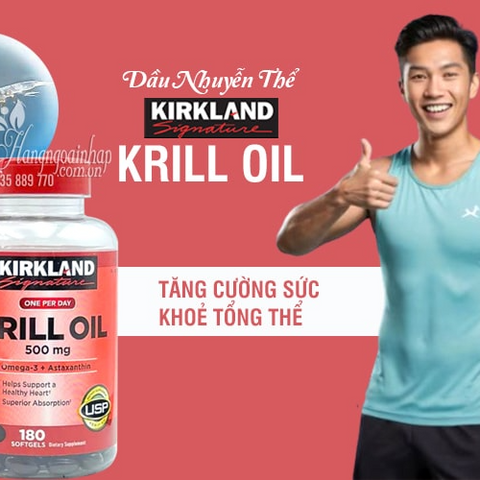 Viên uống dầu tôm Kirkland Signature Krill Oil 500mg 180 viên - Tăng cường sức khỏe tim mạch, omega-3 tự nhiên, hỗ trợ viêm khớp, tăng sức đề kháng