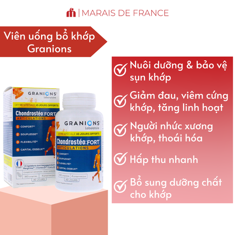 Viên Uống Bổ Xương Khớp Granions Chondrostéo+ - Giảm Thoái Hóa Khớp, Hỗ Trợ Khớp Linh Hoạt và Vận Động Cải Thiện sức khỏe