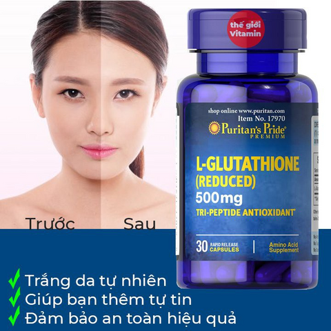 (Cao cấp) Viên uống Puritan's Pride Premium L-Glutathione 500mg - Hỗ trợ làm đẹp, làm sáng da và chống oxy hóa hiệu quả từ Mỹ Chính hãng