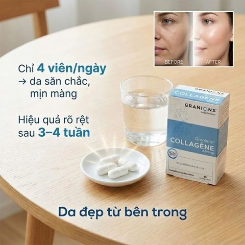 Viên Uống Granions Collagen 2500 mg - Thực Phẩm Bảo Vệ Sức Khỏe - 60 Viên - Tăng Cường Độ Đàn Hồi Cho Da, Xuất Xứ Pháp