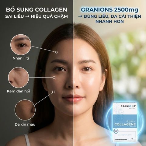 Viên Uống Granions Collagen 2500 mg - Thực Phẩm Bảo Vệ Sức Khỏe - 60 Viên - Tăng Cường Độ Đàn Hồi Cho Da, Xuất Xứ Pháp