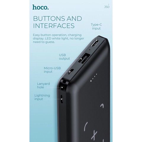 Sạc Dự Phòng Không Dây Hoco J50 10000mAh - Sạc Nhanh Cho iPhone, Samsung, Thiết Bị Di Động Chính Hãng Hàng Đầu Hong Kong