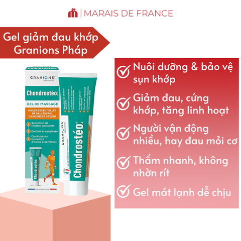 Gel Xoa Bóp Giảm Đau Khớp Granions Chondrostéo 100ml - Tinh Dầu Lộc Đề Xanh, Giảm Đau Viêm Khớp, Thoải Mái Khớp R.H