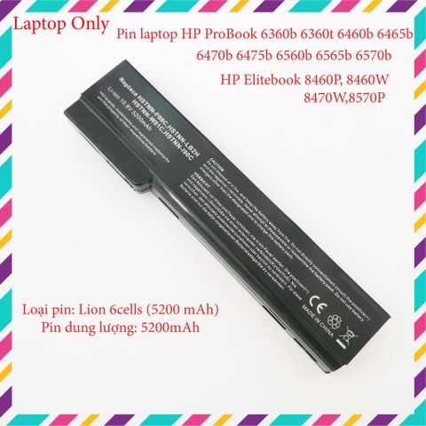 Pin Laptop Thay Thế HP EliteBook 8460P/8460W/8470W/8570P & ProBook 6360B/6460B - Dung Lượng 5200mAh, 10.8V, 6 Cell, Bảo Hành 12 Tháng