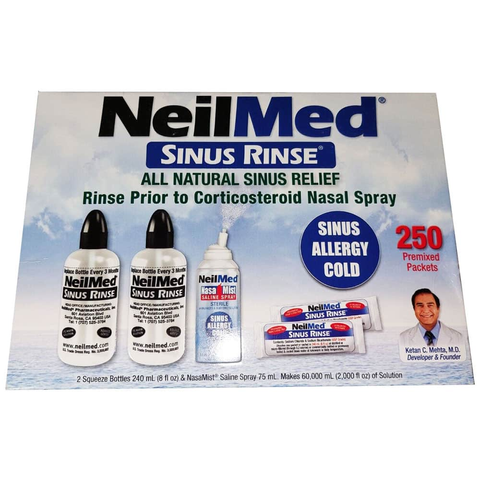 Bộ sản phẩm nước muối rửa mũi Neilmed Sinus Rinse 250 gói - Giải pháp hiệu quả cho sức khỏe đường hô hấp và giảm dị ứng mũi