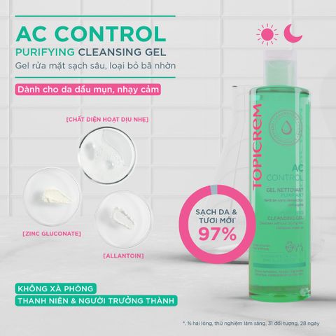 Sữa Rửa Mặt Topicrem AC Control Cleansing Gel - Dành cho Da Hỗn Hợp, Da Dầu và Da Mụn Nhạy Cảm - Giúp Làm Sạch Dịu Nhẹ, 200mL và 400mL