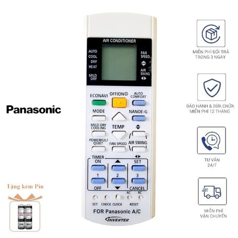 Điều Khiển Điều Hòa Panasonic 1&2 Chiều Inverter Chính Hãng - Tặng Kèm Pin - Thiết Kế Nhỏ Gọn, Dễ Dàng Sử Dụng