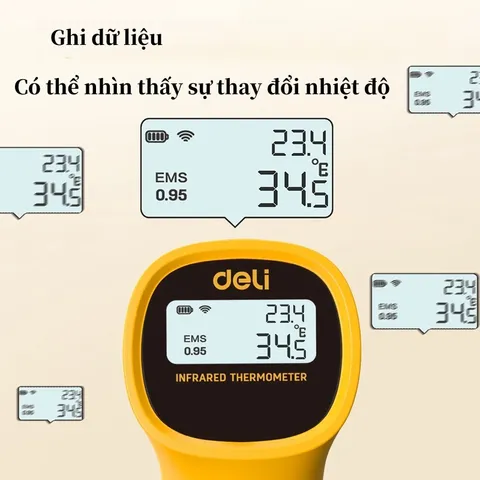 Máy Đo Nhiệt Độ Hồng Ngoại Deli Chính Xác Cao -30~380°C, Thiết Bị Đo Nhiệt Công Nghiệp Không Tiếp Xúc, An Toàn & Tiện Lợi