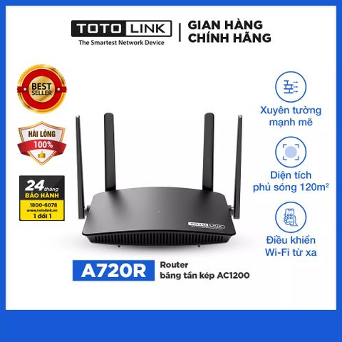 Bộ Phát WiFi Totolink A720R AC1200m Băng Tần Kép, 4 Ăng Ten Công Suất Cao cho Tốc Độ 1167Mbps - Hàng Chính Hãng Phân Phối