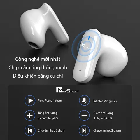 Tai Nghe Gaming Không Dây Bluetooth TWS MaxSpect SoundCore Cao Cấp - Âm Thanh 9D Sống Động, Kết Nối Bluetooth V5.2 Độ Trễ Thấp