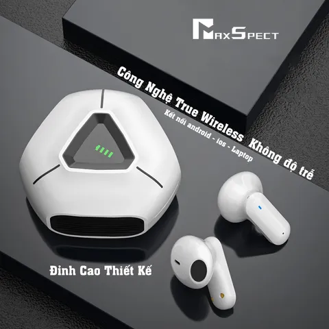 Tai Nghe Gaming Không Dây Bluetooth TWS MaxSpect SoundCore Cao Cấp - Âm Thanh 9D Sống Động, Kết Nối Bluetooth V5.2 Độ Trễ Thấp