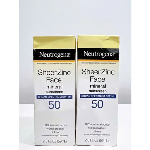 Kem Chống Nắng Neutrogena Sheer Zinc SPF50 - 59ml Dành Cho Da Dầu Mụn, Bảo Vệ UV, Giảm Mụn, Dưỡng Ẩm, Nhẹ Nhàng Cho Da Nhạy Cảm