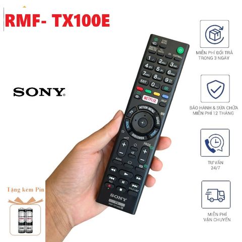 Điều Khiển Remote Tivi SONY RMF-TX100E SmartTV Hàng Mới - Thay Thế Tivi Sony, Tặng Sẵn Pin, Phím Êm, Kết Nối IR + Bluetooth