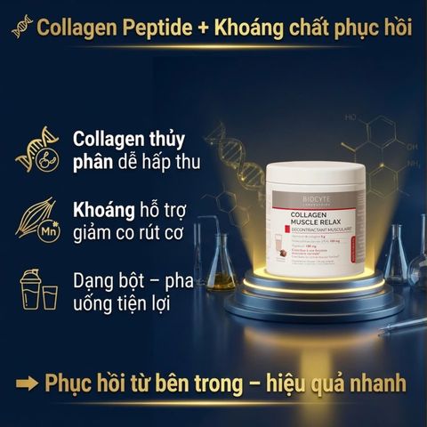 Bột Collagen Biocyte Muscle Relax 220g - Giúp Phục Hồi Cơ Bắp, Giảm Đau Nhức, Tăng Cường Sức Khỏe Xương Khớp, Hương Vị Tự Nhiên, Dễ Uống