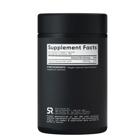 Viên Uống Bổ Sung Vitamin C Sports Research 1000mg - 180 Viên Mỹ Dễ Uống, Hỗ Trợ Miễn Dịch và Sức Khỏe Tổng Thể