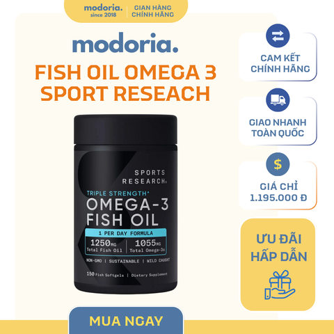 Viên Dầu Cá Omega-3 Triple Strength Sports Research 150 Viên - Bổ Sung EPA DHA Tinh Khiết, Dễ Uống, Hàng Mỹ