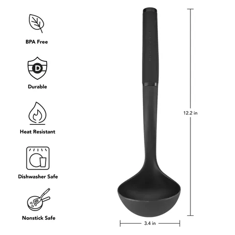 Muôi canh KitchenAid KCG006OHOBE màu đen - Dụng cụ nhà bếp nylon chống bám bẩn, chịu nhiệt đến 232°C, thiết kế tiện dụng
