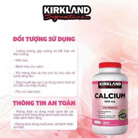 Viên uống Bổ sung Canxi Kirkland 600mg + Vitamin D3 - Hỗ trợ Xương và Răng Chắc Khỏe, Giảm Nguy Cơ Loãng Xương, Mỹ