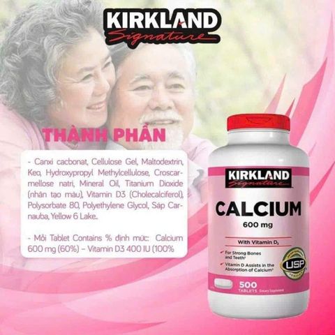 Viên uống Bổ sung Canxi Kirkland 600mg + Vitamin D3 - Hỗ trợ Xương và Răng Chắc Khỏe, Giảm Nguy Cơ Loãng Xương, Mỹ