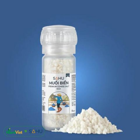 Muối Biển Cao Cấp Sahu - Hạt To, Thô, Tự Nhiên, Không Chạm Đất, 60g, Thích Hợp Rắc Món Ăn thêm Hương Vị Tươi Mát