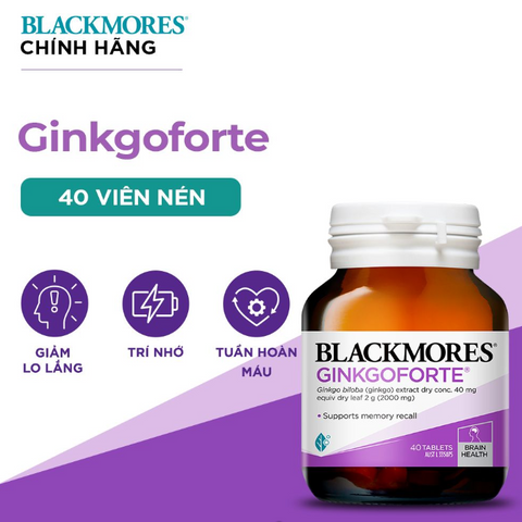 Viên uống Blackmores Ginkgoforte 40 viên - Hỗ trợ trí nhớ, tuần hoàn máu não, cải thiện tập trung từ Úc