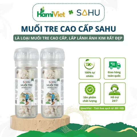 Muối Tre Cao Cấp Sahu - Muối Biển Tự Nhiên Hương Thơm, Vị Mặn Dịu, Giàu Khoáng Chất - Thích Hợp Cho Chay Và Gia Vị Sống 100g