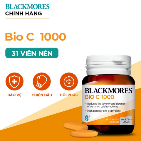 Viên uống bổ sung vitamin C Blackmores Bio C 1000mg - 31 viên tăng cường sức khỏe, hấp thụ hiệu quả từ Úc